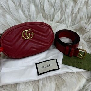 Gucci Marmont Red Matelasse Chevron belt bag